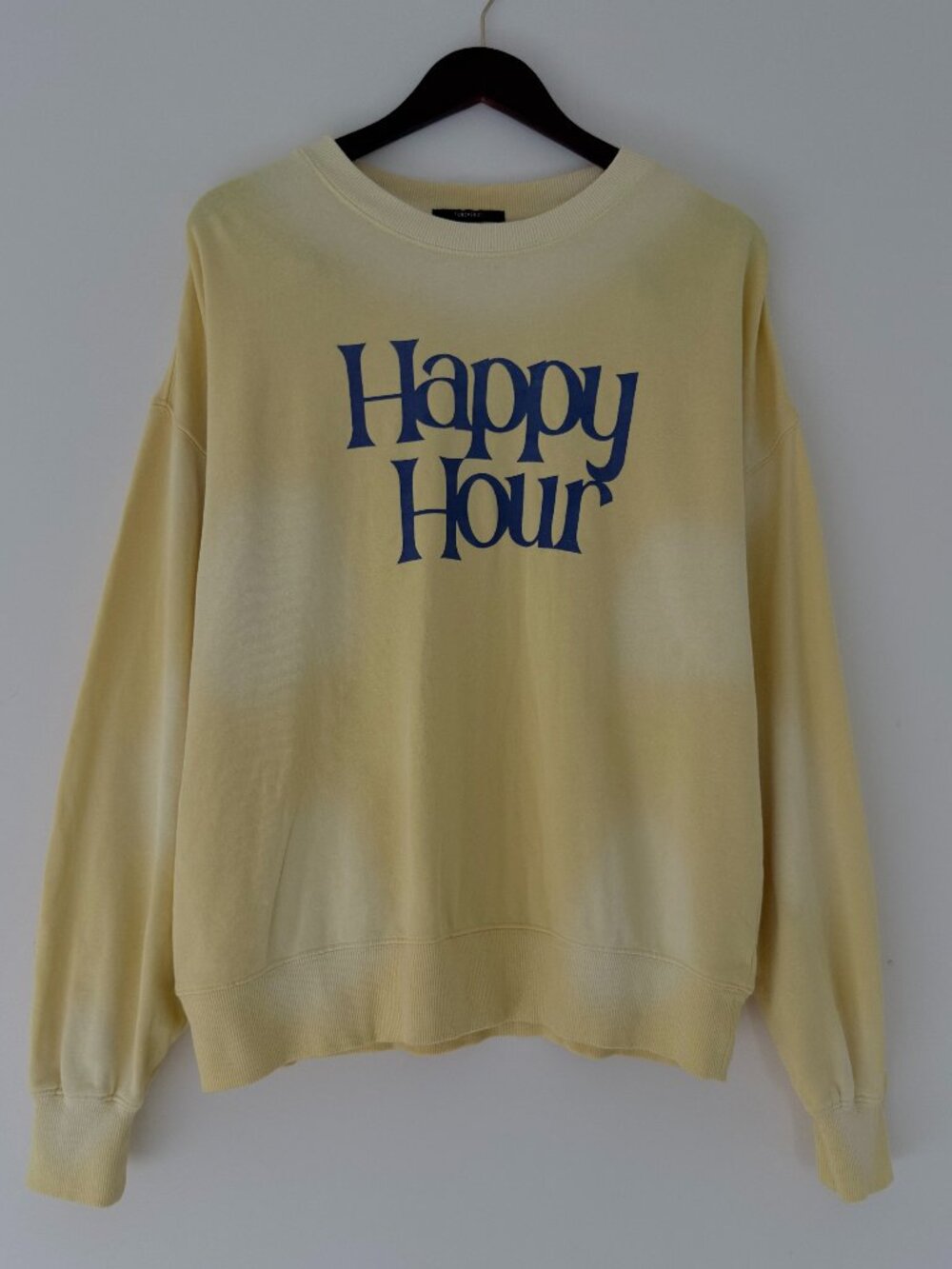 Forever 21 Happy Hour Sweatshirt Womens M Yellow Tie Dye Graphic Crewneck Cotton